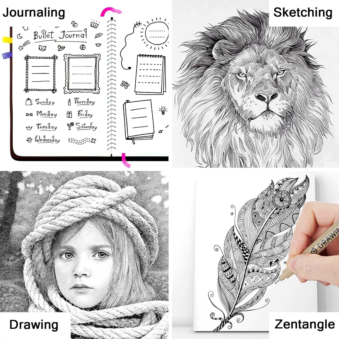 Muchcute Extra Fine Point Writing Pens:6 Black 0.25mm Ultra Thin Micron Pen 01 No Bleed Bible Journaling Study Supplies Annotation Smooth Waterproof Micro Line Tip Fineliner Gel Felt Ink Markers Stuff