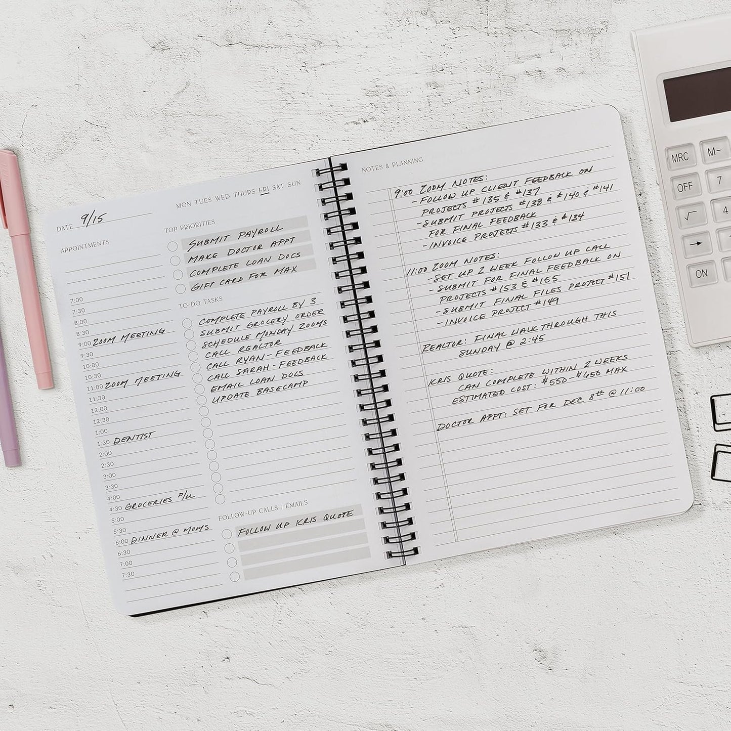 Beautiful Daily Planner And Notebook With Hourly Schedule - Aesthetic Spiral To do List Notepad to Easily Organize Your Tasks And Appointments - Stylish Book And School Or Office Supplies For Women