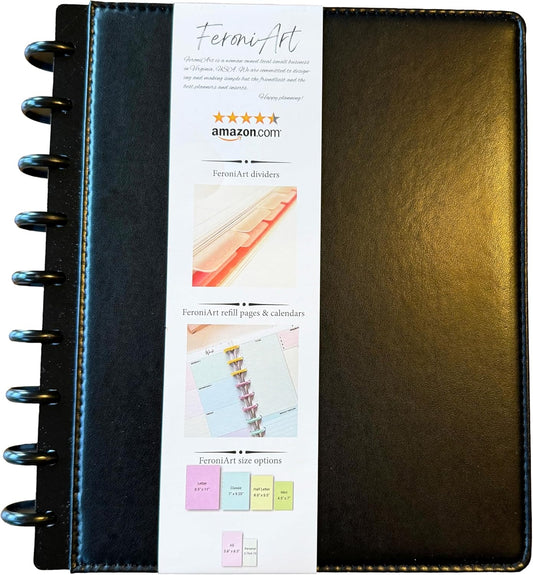 Refillable 11 Disc Discbound Notebook - Letter Size, 75 Sheets, Narrow Ruled PU Leather Vegan PU cover