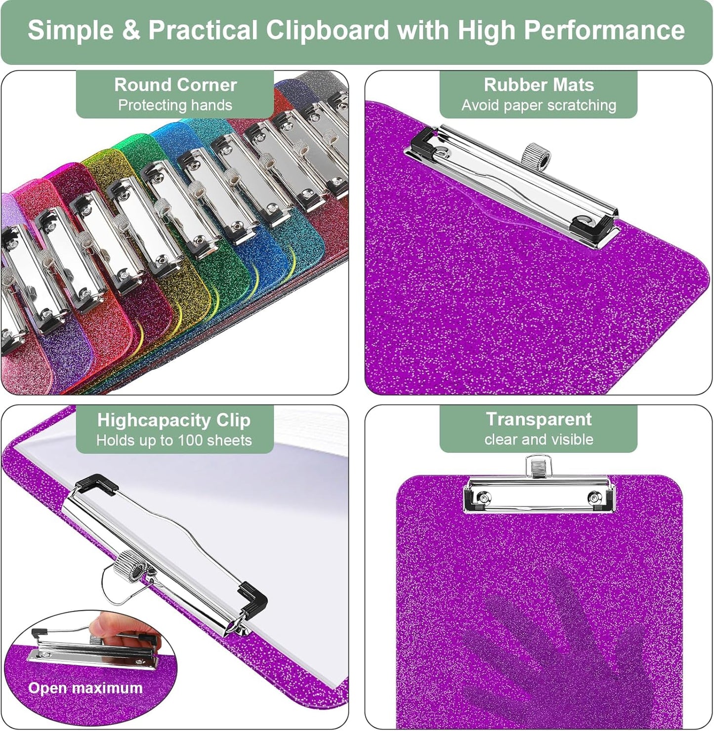 SFLHHDM 1 Pcs Clear Glitter Clipboards, Plastic Clipboard with Pen Holder, Size 8.85 x 12.4 in Shiny Clipboards with Low Profile Clip, Cute Hanging Clipboard for Office School Sparkly Clip Board-Pink