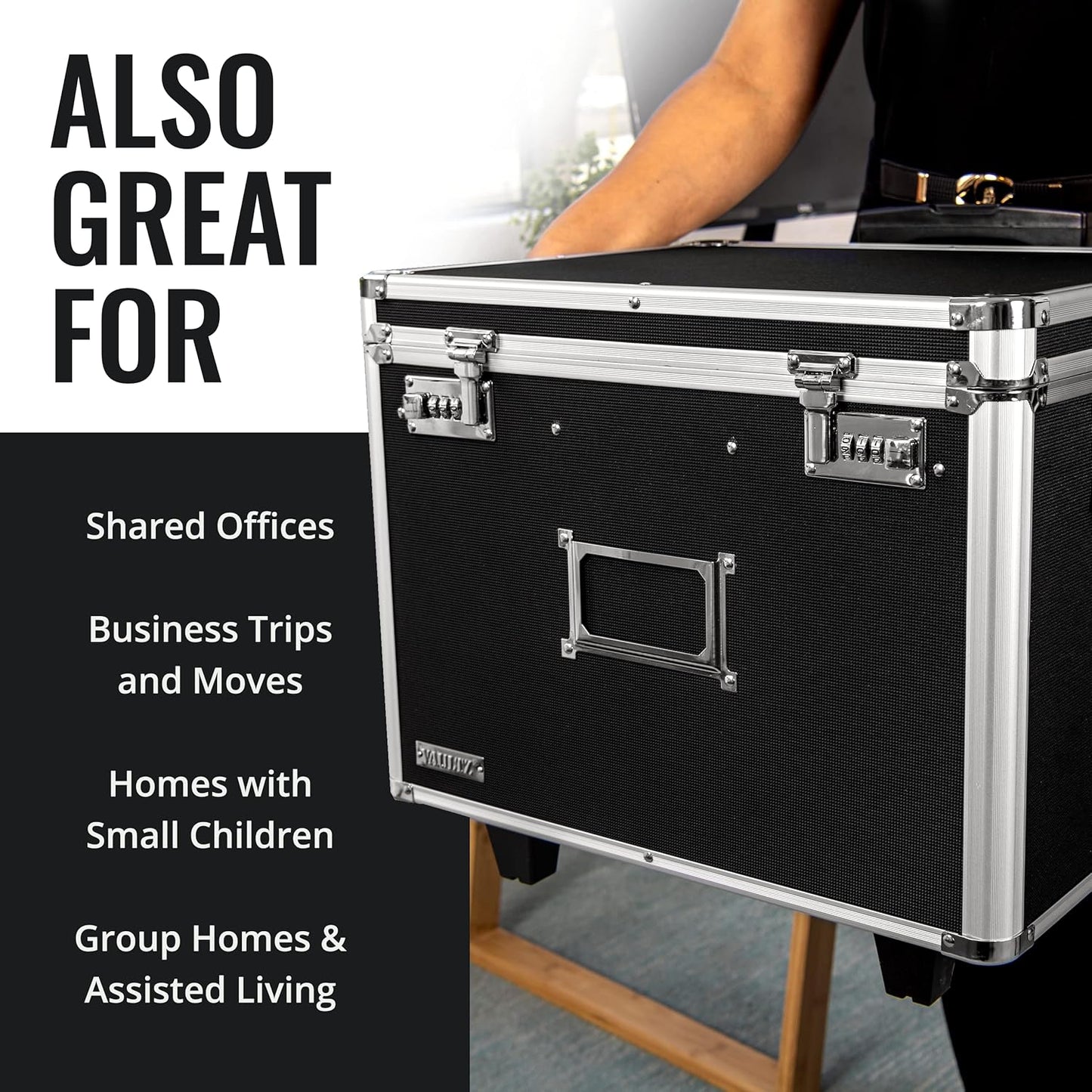 Vaultz Locking Mobile File Chest, Letter/Legal Files, 17.5" X 15.5" X 14.5", Black