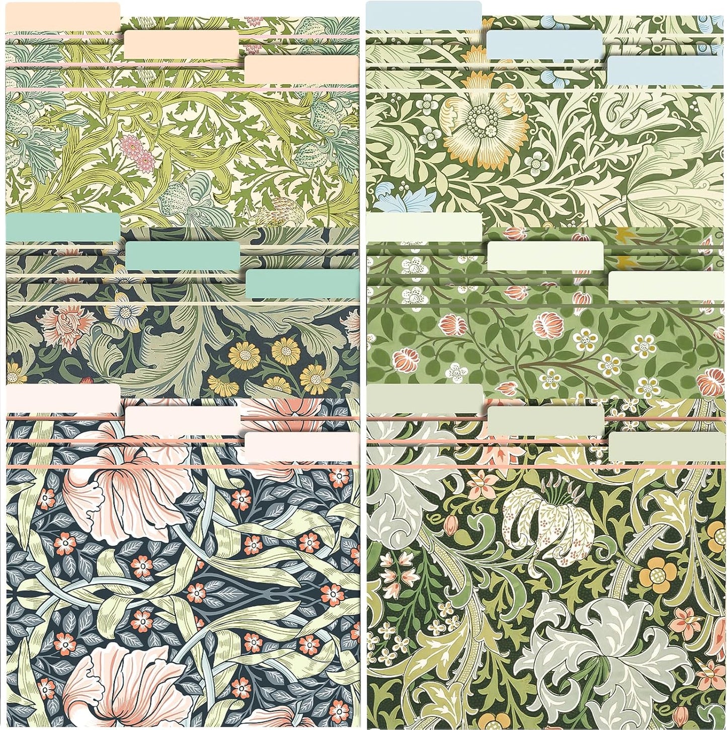 18 Pack William Morris Floral File Folders Decorative File Folders Letter Size(9.5 x 11.5) with 1/3 Cut Tab Fashion Folders for Office, School, Home
