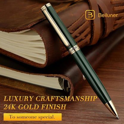 BEILUNER Luxury Gel Pen with 24K Gold Finish, Black Piano Lacquer, Luxury Grade Craftsmanship, Best Pen Gift Set for Men and Women, Professional, Executive, Office, Retractable Nice Pens
