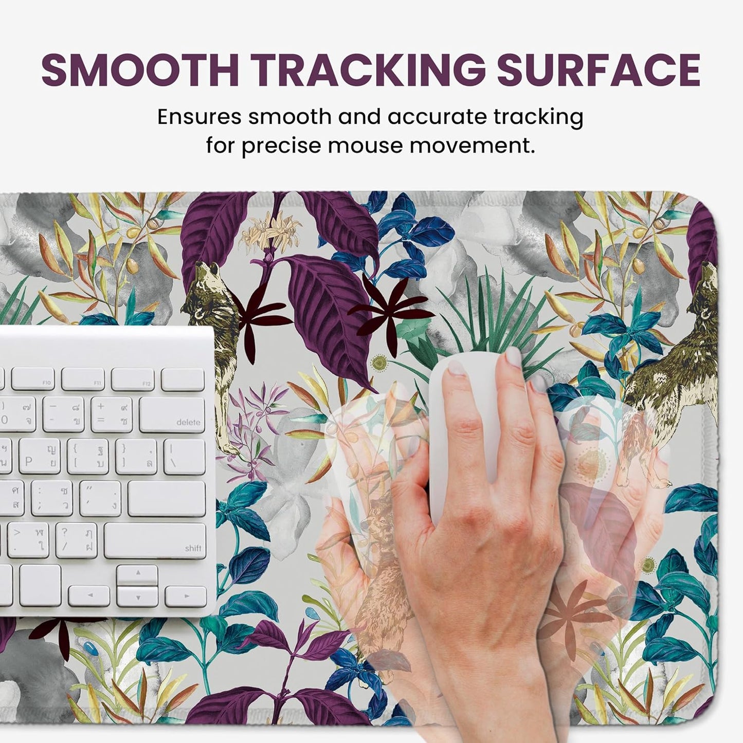 Large Mouse Pad for Desktop, Cute Desk Mat Pad Protector for Work & Gaming, Aesthetic Pretty Anti-Slip Laptop Blotter Cover for Office School Home Supplies, Wildflowers, 31.5" x 11.8"