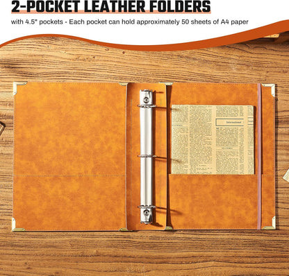 Ovesmusl Leather 3 Ring Binder Fits 8.5"x11" Letter Size Paper, 1 Inch Round Ring Binder Holds 200 Sheets, Notebook Cover Loose Leaf Organizer, Green Tree