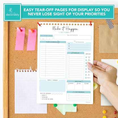 Decorably 52 Sheets Boho Celestial Undated Daily to Do List Notepad - 6.5x10" Spring-Bound Planner, Easy Tear-Off, for Schedule, Priorities, Agenda, Water Intake, Meals, Notes & Doodles - Home, Office