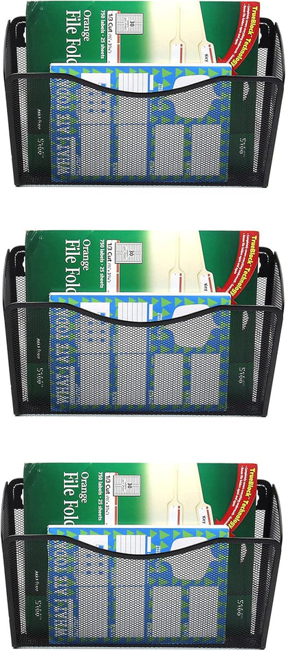 EASEPRES 3 Single Pocket Mesh Hanging File Organizer, Vertical Wall Mounted Magazine File Holder, Mount Basket Mail Paper Document Folder Organizing for Office, Home and School, Black