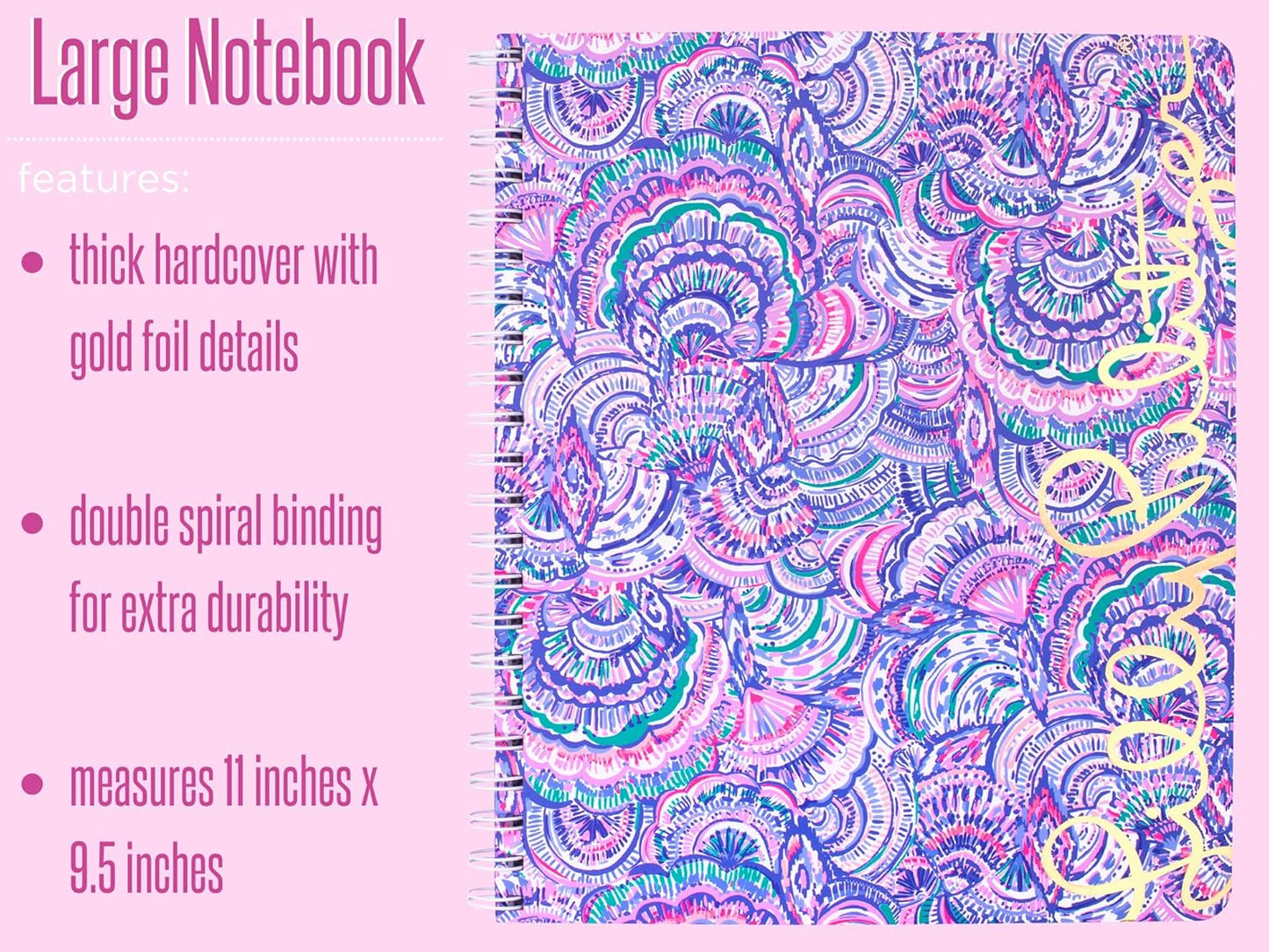 Lilly Pulitzer Large Blue Hardcover Spiral Notebook, 11" x 9.5" with 160 College Ruled Pages, Cabana Cocktail