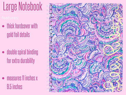Lilly Pulitzer Large Blue Hardcover Spiral Notebook, 11" x 9.5" with 160 College Ruled Pages, Cabana Cocktail