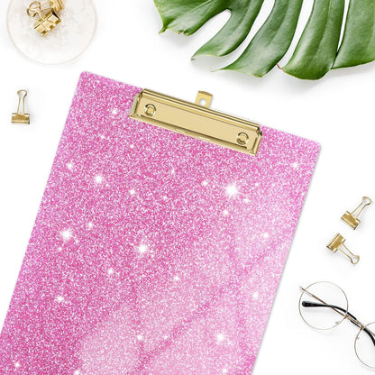 Rimilak Acrylic Glitter Clipboards, Sparkly Board with Low Profile Gold Clip, Designed for Classroom School and Office Use, A4 Letter Size 9 x 12.5 in, Pink