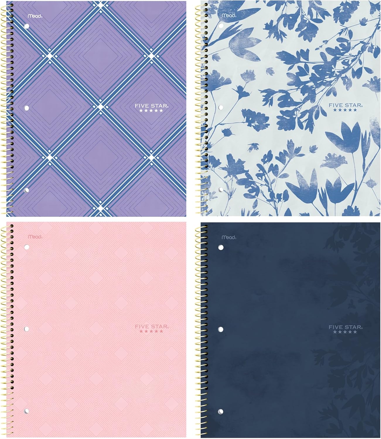 Five Star Spiral Notebook + Study App, 1 Subject, College Ruled Paper, 8-1/2" x 11", 80 Sheets, Styles, 4 Pack (850222F)