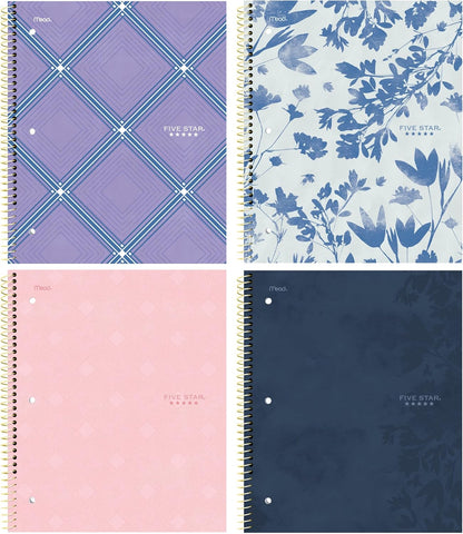 Five Star Spiral Notebook + Study App, 1 Subject, College Ruled Paper, 8-1/2" x 11", 80 Sheets, Styles, 4 Pack (850222F)