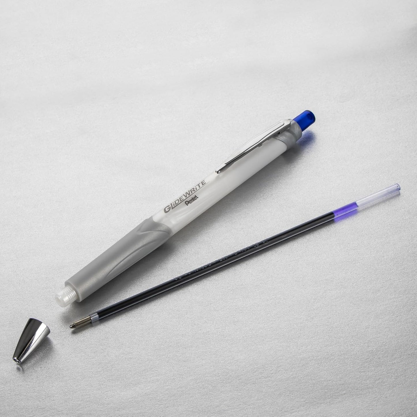 Pentel Glidewrite Signature Ballpoint Pen, (1.0mm) Medium, White Barrel, Blue Ink, Pack of 3 (BX930WBP3C)