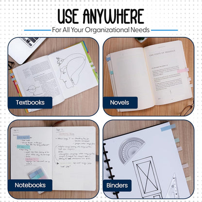 Essex Wares - 300 Pieces - Transparent Sticky Notes Tabs with Case - 5 Light Pastel Colors - 3 Cases - 1.8" x 0.4" - 60 Pieces - Pop Up Index Tabs - Book Flags for Annotating - Book Sticky Tabs