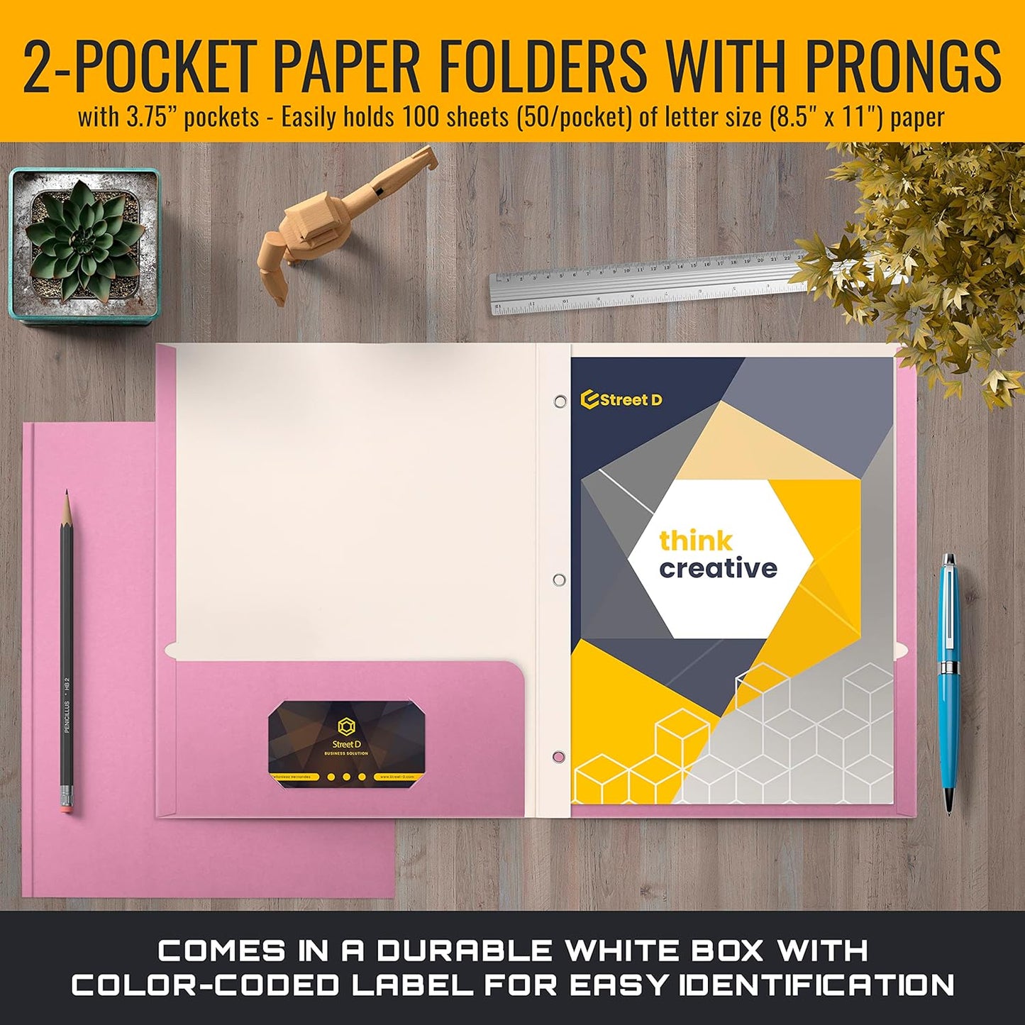 Better Office Products Blue Paper 2 Pocket Folders with Prongs, 50 Pack, Matte Texture, Letter Size Paper Folders, 50 Pack, with 3 Metal Prong Fastener Clips, Blue