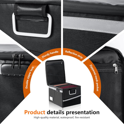 Fireproof Waterproof Document Box with Lock Collapsible Portable File Organizer Hard Shell Storage for Hanging Letter Legal Folders Home Office Safe Black 15.7x11.2x10.2in