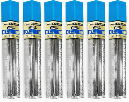 Pentel Super Polymer Refill Replacement Spare Leads for Automatic & Mechanical Pencils (Pack of 6, 0.7mm HB)