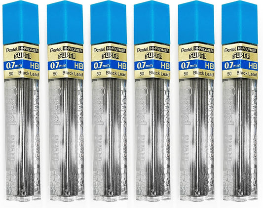 Pentel Super Polymer Refill Replacement Spare Leads for Automatic & Mechanical Pencils (Pack of 6, 0.7mm HB)