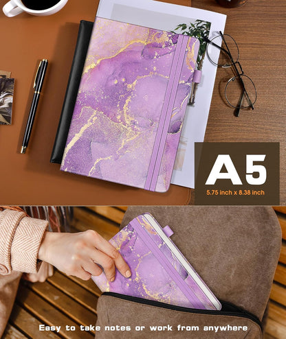 Lined Journal Notebook for Women Men, 256 Numbered Pages Hardcover Leather Journals for Writing, A5 Journaling Notebooks, College Ruled Journal for Business Work School Note Taking 5.75" x 8.38" Brown