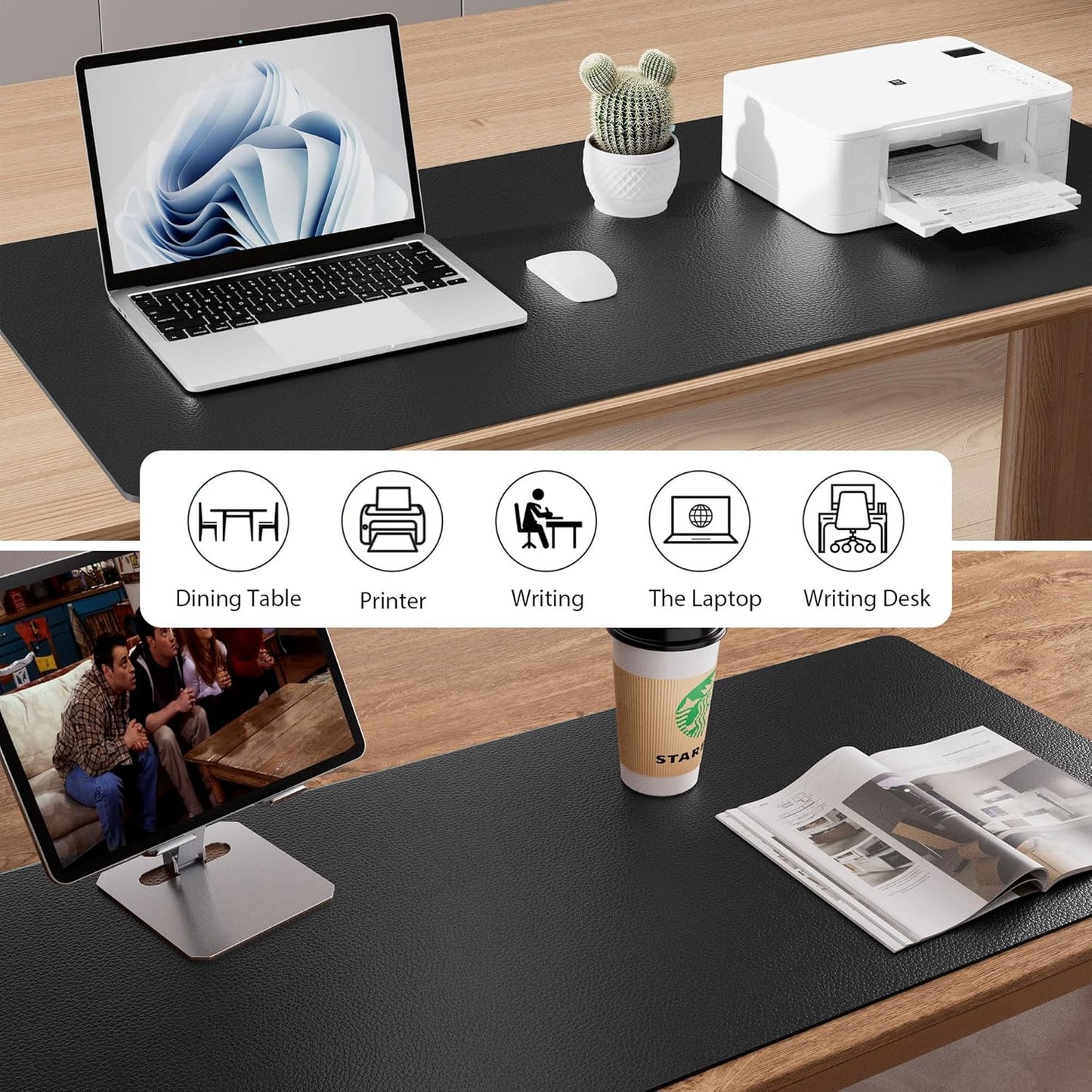 Aothia Non-Slip Waterproof PU Leather Desk Pad Protector for Mouse, Writing Desk, Office, Home, Laptop Blotter, 23.6" x 13.7", Black - Colors A