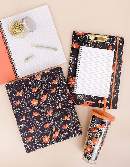 Steel Mill & Co Cute Clipboard Folio with Refillable Lined Notepad and Interior Storage Pocket, Floral Padfolio for Work, Garden Blooms Cream