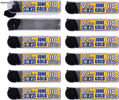 June Gold 960 Pieces, 0.9 mm HB #2 Lead Refills, 12 Dispensers, 80 Pieces Per Dispenser, Bold Thickness, Break Resistant Lead/Graphite
