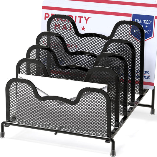 Simple Houseware Desk 5 Sections Step File Sorter Organizer, Black