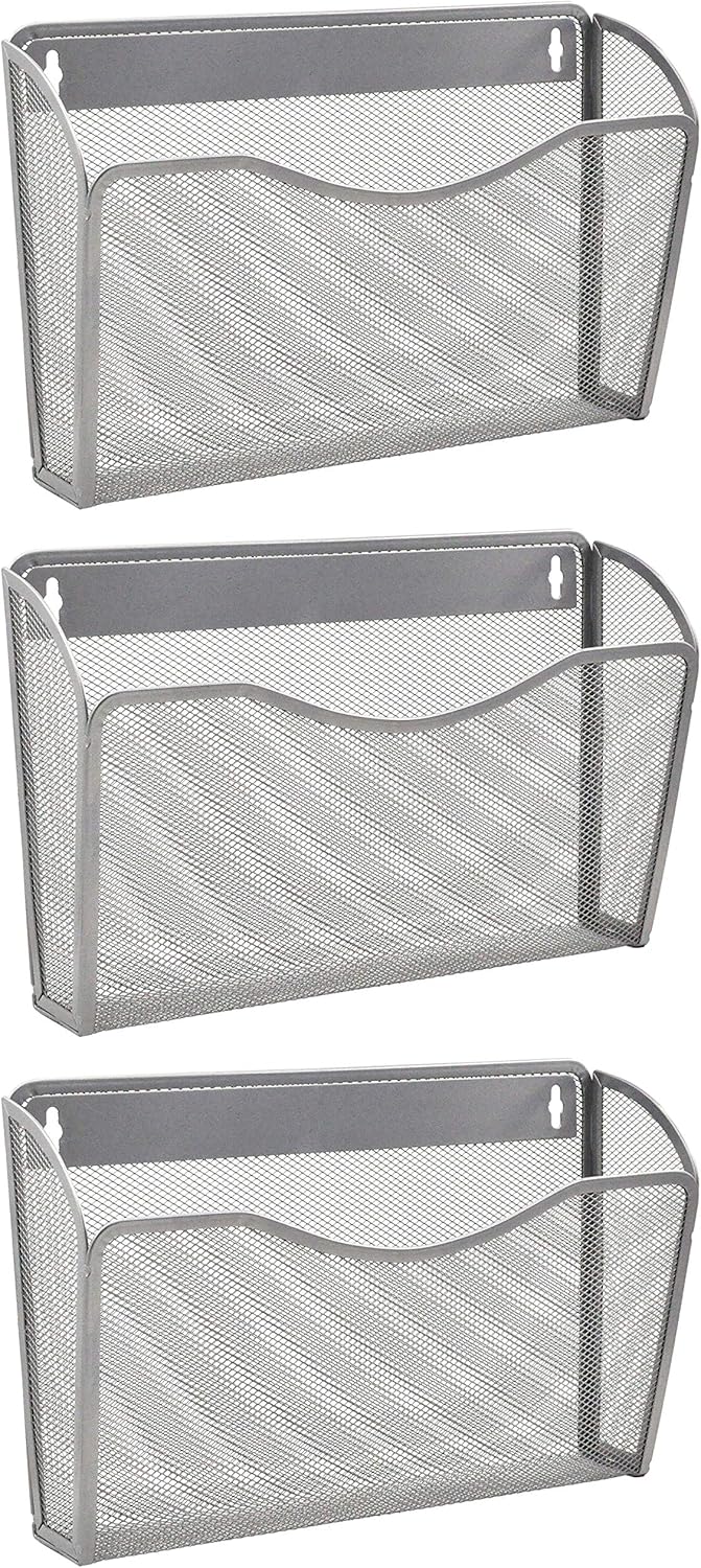 EASEPRES 3 Single Pocket Mesh Hanging File Organizer, Vertical Wall Mounted Magazine File Holder, Mount Basket Mail Paper Document Folder Organizing for Office, Home and School, Black