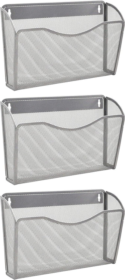 EASEPRES 3 Single Pocket Mesh Hanging File Organizer, Vertical Wall Mounted Magazine File Holder, Mount Basket Mail Paper Document Folder Organizing for Office, Home and School, Black