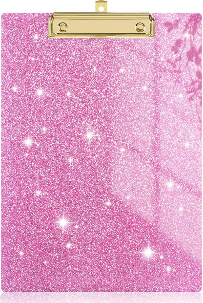 Rimilak Acrylic Glitter Clipboards, Sparkly Board with Low Profile Gold Clip, Designed for Classroom School and Office Use, A4 Letter Size 9 x 12.5 in, Pink