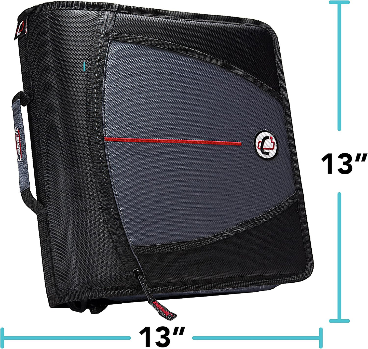 Case-it Mighty Zip Tab School Zipper Binder | 3-Inch O-Rings, 600-Sheet Capacity, 5-Subject Expanding File Folder, Multiple Pockets & Storage Organizer, Shoulder Strap | D-146 Jet Black