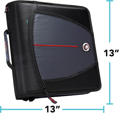 Case-it Mighty Zip Tab School Zipper Binder | 3-Inch O-Rings, 600-Sheet Capacity, 5-Subject Expanding File Folder, Multiple Pockets & Storage Organizer, Shoulder Strap | D-146 Jet Black