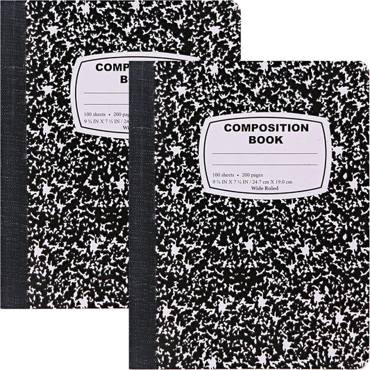 Composition Notebook Wide Ruled (2 Pack) Hard Cover Marble composition notebook, 100 Sheets, Wide Ruled Composition Notebooks, White Paper Composition books, Black and white composition notebook.