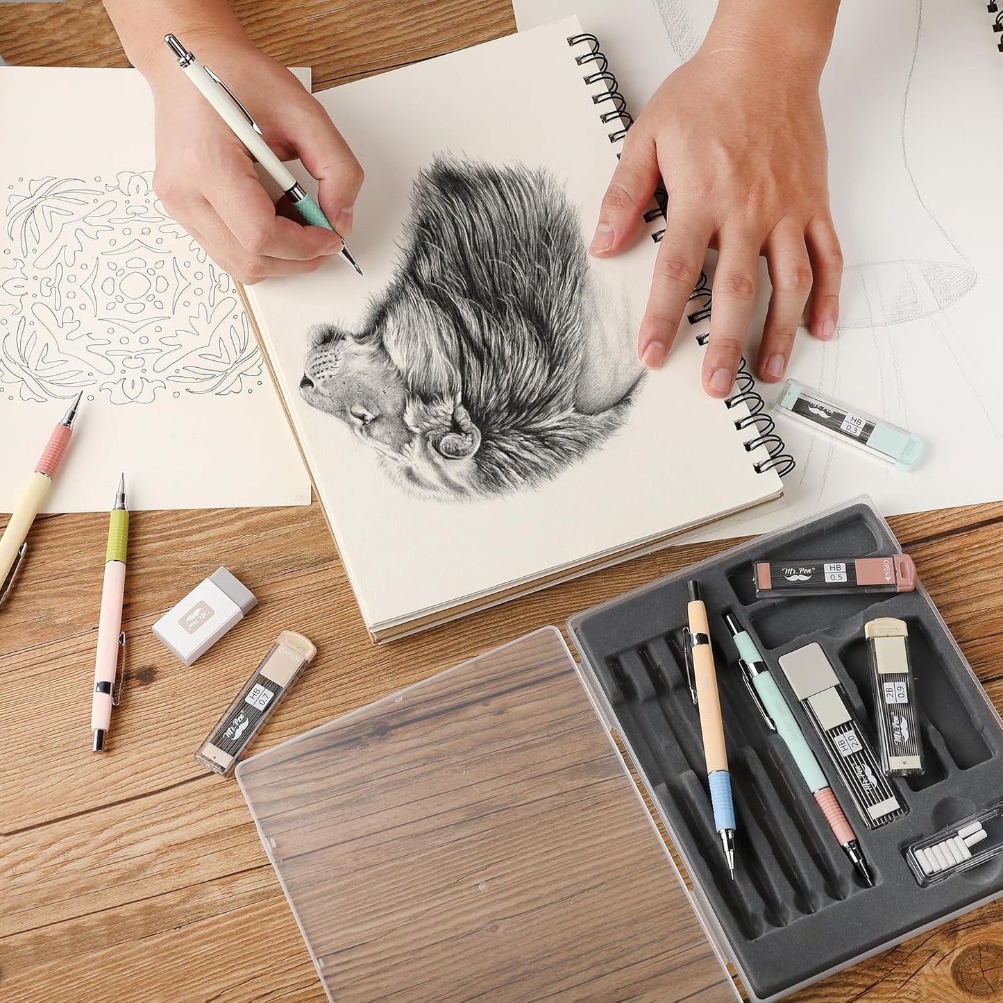 Mr. Pen- Art Mechanical Pencil Set, 5 Vintage Mechanical Pencils (0.3, 0.5, 0.7, 0.9, 2.0mm), 5 HB Lead Refills & 10 Eraser Refills, Precision Drawing Pencils for Sketching, Writing & Artwork