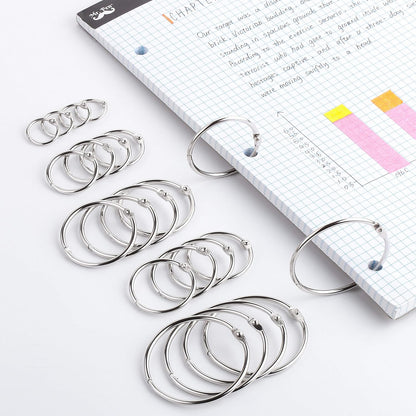 Mr. Pen- Loose Leaf Binder Book Rings, 5 Assorted Sizes (0.6", 1", 1.2", 1.5",2"), 36 Pack, Metal Binder Rings for Index Cards, Keychains, School, Home, Office, Silver