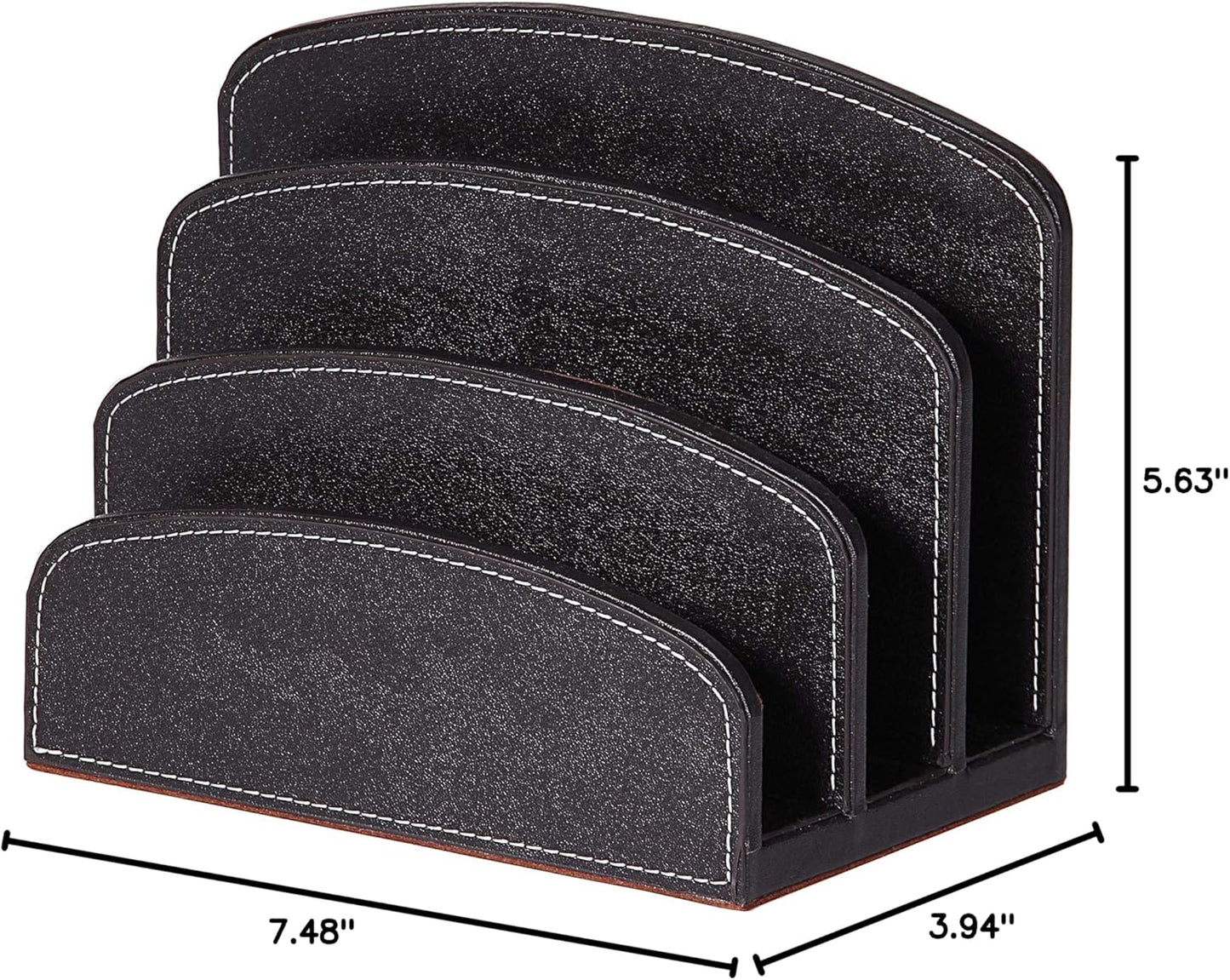 OSCO Black Faux Leather Letter Holder | Mail Sorter | Post Rack | Envelope Organiser | Document Stand | Desk File Storage | Display Slots | H14 x W17.5 D10 cm |