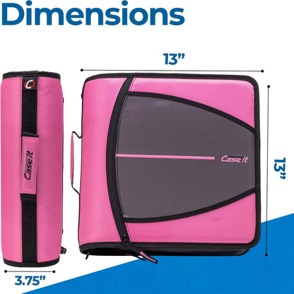 Case-it Mighty Zip Tab School Zipper Binder | 3-Inch O-Rings, 600-Sheet Capacity, 5-Subject Expanding File Folder, Multiple Pockets & Storage Organizer, Shoulder Strap | D-146 Jet Black