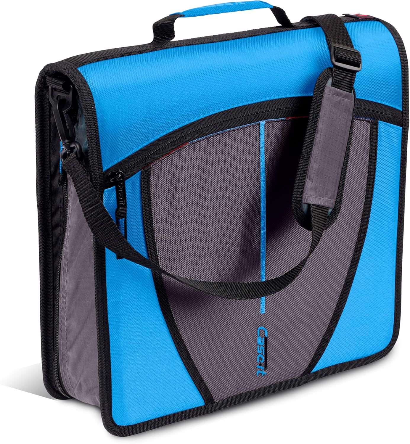 Case-it Mighty Zip Tab School Zipper Binder | 3-Inch O-Rings, 600-Sheet Capacity, 5-Subject Expanding File Folder, Multiple Pockets & Storage Organizer, Shoulder Strap | D-146 Jet Black