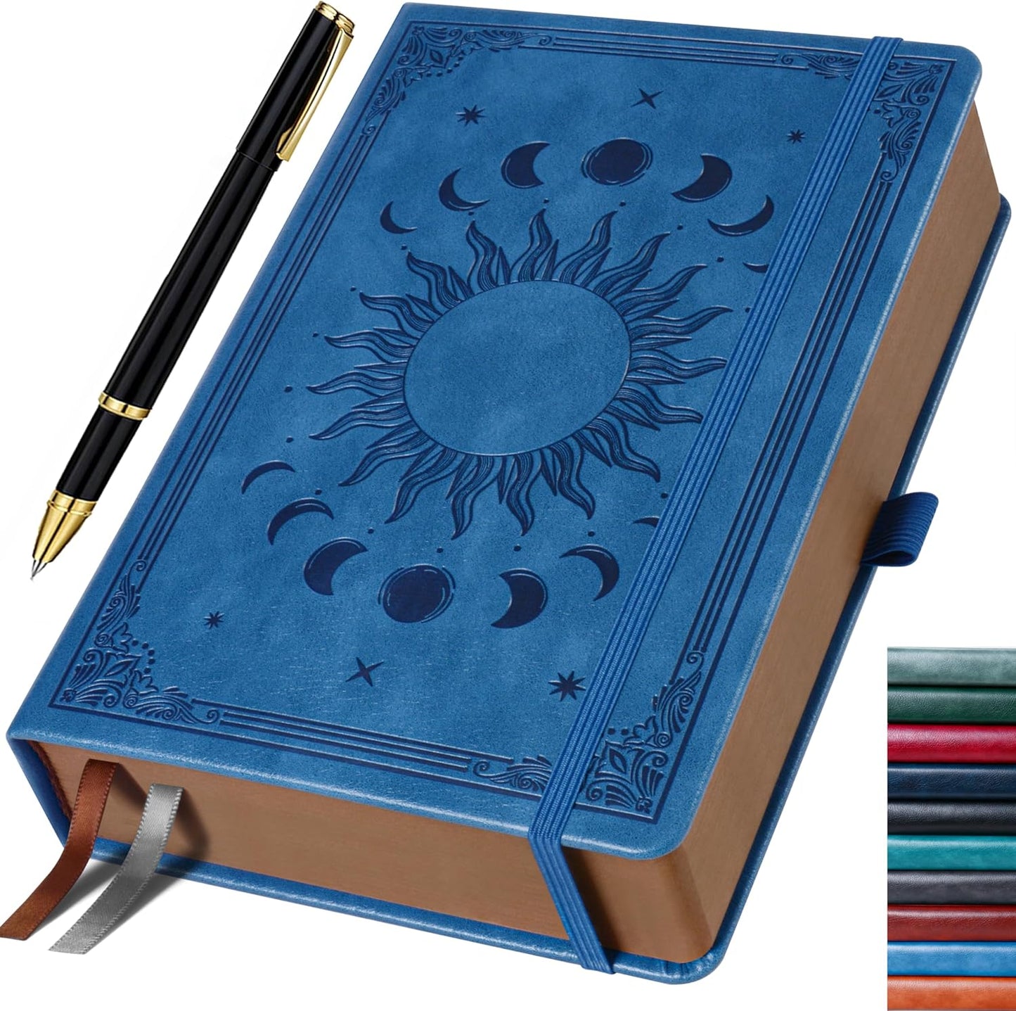 Journal Notebook for Women/Men, Daily for Classic Lined Writing,360 Pages Leather Hardcover with Vintage Sun & Moon Design, SeaGreen, A5 (14.5 x 21 cm)