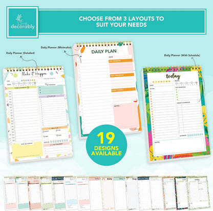 Decorably 52 Sheets Boho Celestial Undated Daily to Do List Notepad - 6.5x10" Spring-Bound Planner, Easy Tear-Off, for Schedule, Priorities, Agenda, Water Intake, Meals, Notes & Doodles - Home, Office