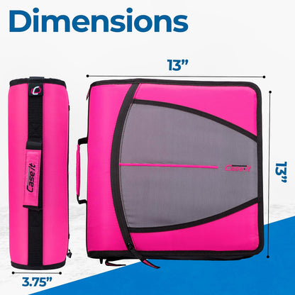 Case-it Mighty Zip Tab School Zipper Binder | 3-Inch O-Rings, 600-Sheet Capacity, 5-Subject Expanding File Folder, Multiple Pockets & Storage Organizer, Shoulder Strap | D-146 Jet Black