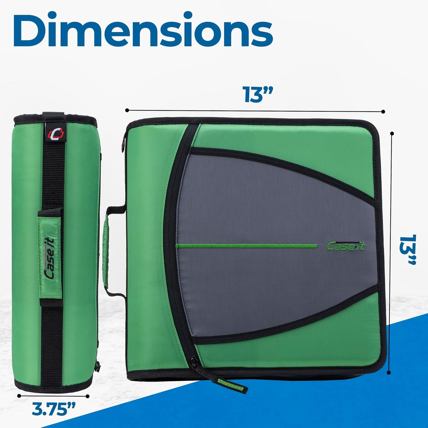 Case-it Mighty Zip Tab School Zipper Binder | 3-Inch O-Rings, 600-Sheet Capacity, 5-Subject Expanding File Folder, Multiple Pockets & Storage Organizer, Shoulder Strap | D-146 Jet Black