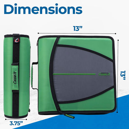 Case-it Mighty Zip Tab School Zipper Binder | 3-Inch O-Rings, 600-Sheet Capacity, 5-Subject Expanding File Folder, Multiple Pockets & Storage Organizer, Shoulder Strap | D-146 Jet Black