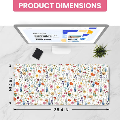 Large Mouse Pad for Desktop, Cute Desk Mat Pad Protector for Work & Gaming, Aesthetic Pretty Anti-Slip Laptop Blotter Cover for Office School Home Supplies, Wildflowers, 31.5" x 11.8"