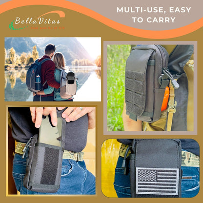 Tactical Molle Pouch Small Notebook Cover EDC Utility Bag Tool Pouch Gadget Organizer Military Waist Bag with US Flag Patch, 3”x5” Waterproof Notepad Pocket Notebook and Weatherproof Pen