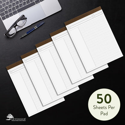 Levenger Freeleaf Annotation Ruled Writing Pads Lined Notepad, Compatible with Cornell Note-Taking System, Pack of 5, White, Letter
