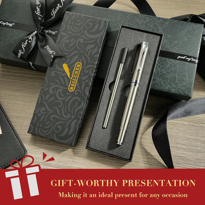 BEILUNER Ballpoint Pens, Stunning Black Chrome Metal Pen with Golden Trim, Best Ball Pen Gift Set for Men & Women, Professional, Executive, Office, Nice Pens-Gift Box with 0.5mm Black Extra Refill