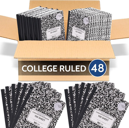 48 Pack - EPI Marble Hardcover Wide Ruled Composition Notebook | 200 Pages (100 Sheets), 9.75 x 7.5 in, Sturdy Sewn Binding | School, Office, Journaling, Notes