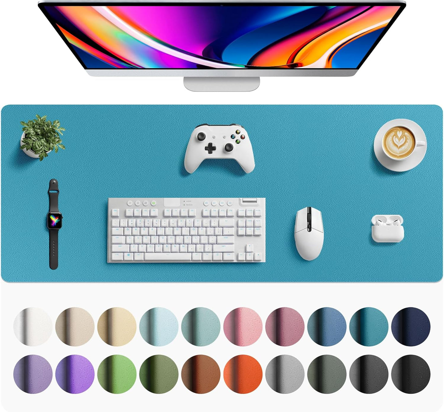 Aothia Leather Desk Pad Protector, Mouse Pad, Office Desk Mat, Non-Slip PU Leather Desk Blotter, Laptop Desk Pad, Waterproof Desk Writing Pad for Office and Home (Black,36" x 17") - Colors A