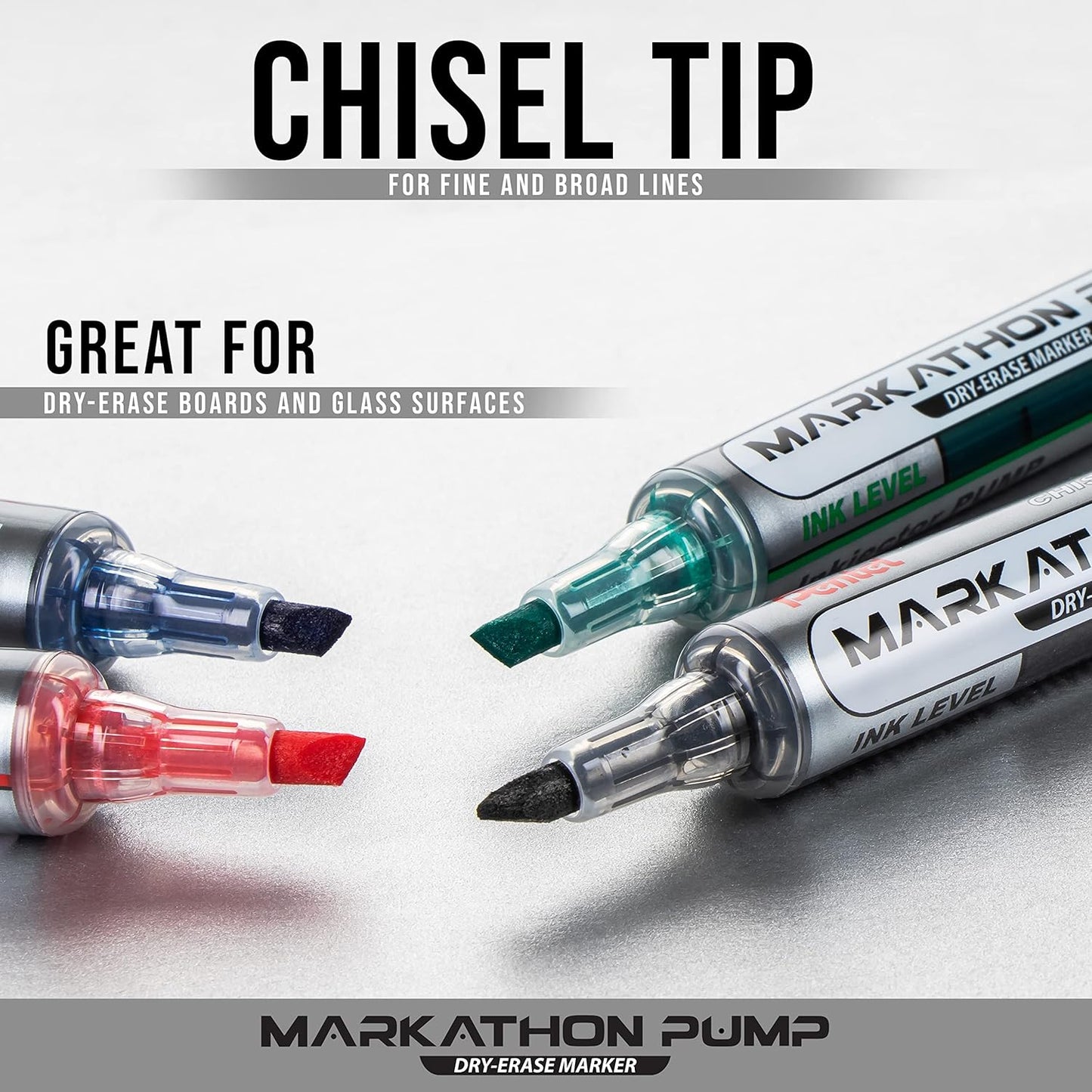 Pentel Markathon Pump Dry Erase Marker, Chisel Tip, Black Ink, 4 Pack (MWL6SXBP4A)